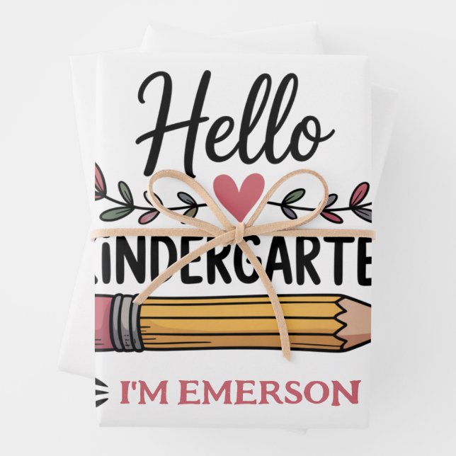 Hello Kindergarten Personalised Back To School Wrapping Paper Sheet (In situ)