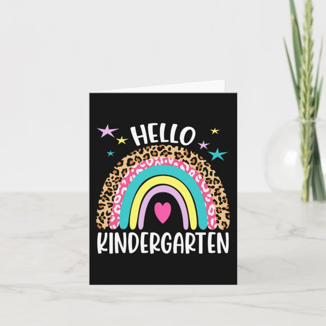 Hello Kindergarten Rainbow Back To School Teacher  Card (Front)