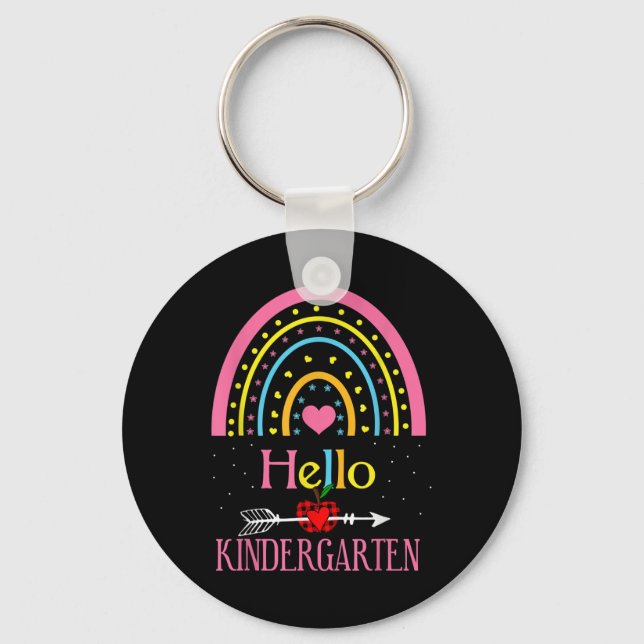 Hello Kindergarten Rainbow First Day Back To Schoo Key Ring (Front)
