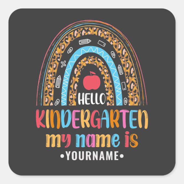 Hello Kindergarten Rainbow First Day of School Square Sticker (Front)