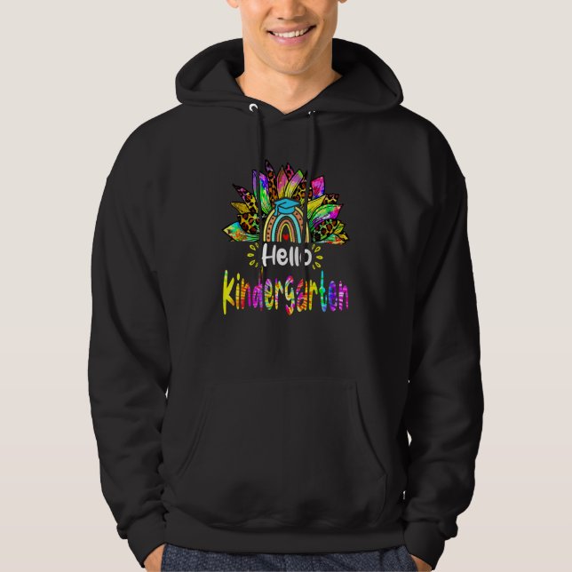 Hello Kindergarten Rainbow Sunflower Tie Dye Back  Hoodie (Front)