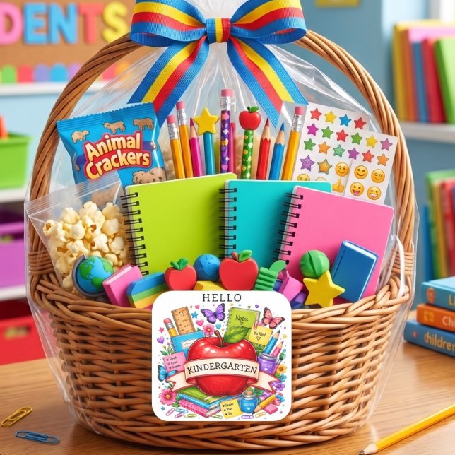 Hello Kindergarten Retro Apple Square Sticker (Creator Uploaded)