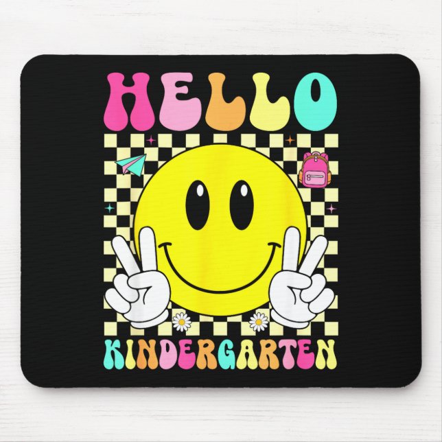 Hello kindergarten retro smile face back to school mouse mat (Front)