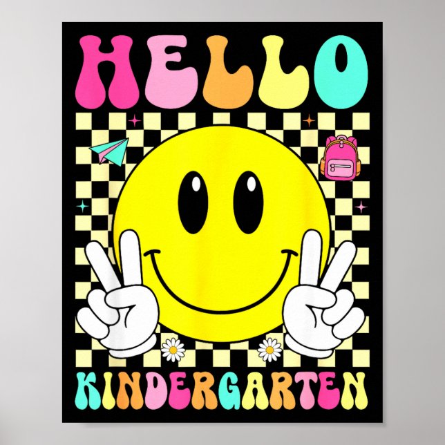 Hello kindergarten retro smile face back to school poster (Front)