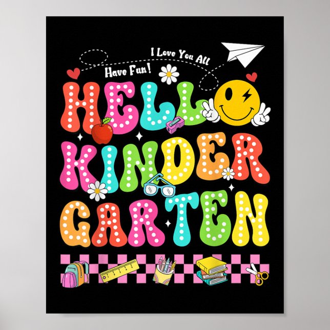 Hello Kindergarten Smile Face Back To School Teach Poster (Front)