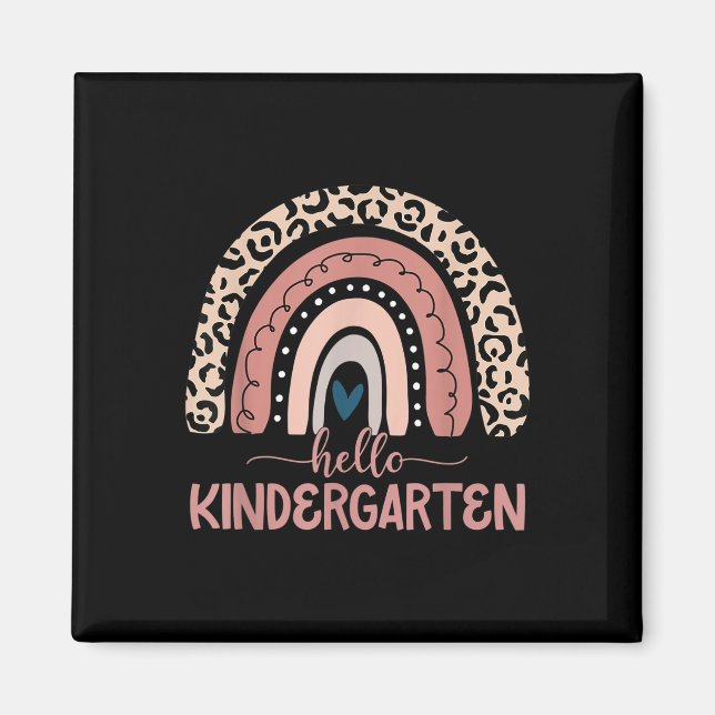 Hello Kindergarten Teacher Leopard Rainbow Back To Magnet (Front)