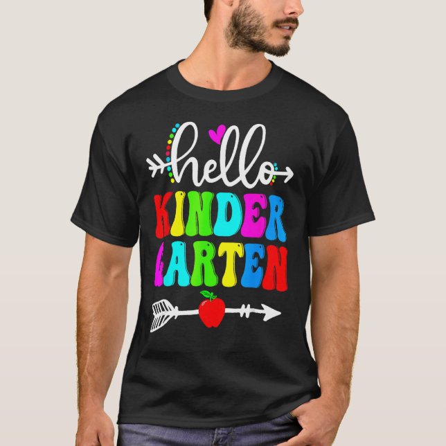Hello Kindergarten Teacher Student Team Happy Back T-Shirt (Front)