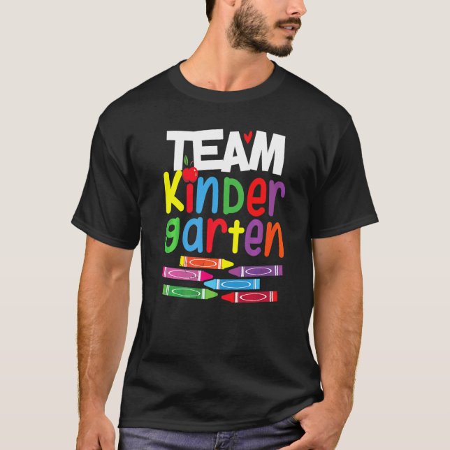 Hello Kindergarten Team Crayon Squad Teacher Back  T-Shirt (Front)