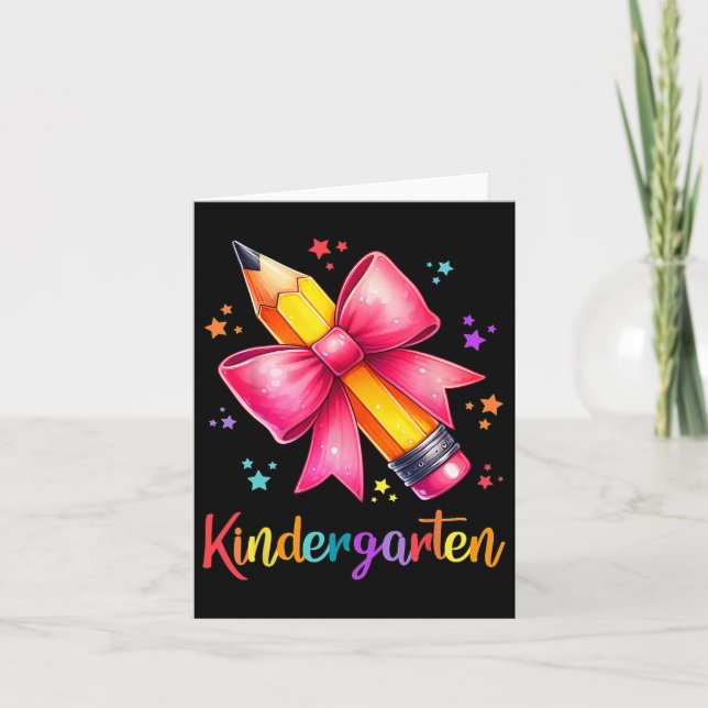 Hello Kindergarten Team Cute Pencil Teacher Back T Card (Front)