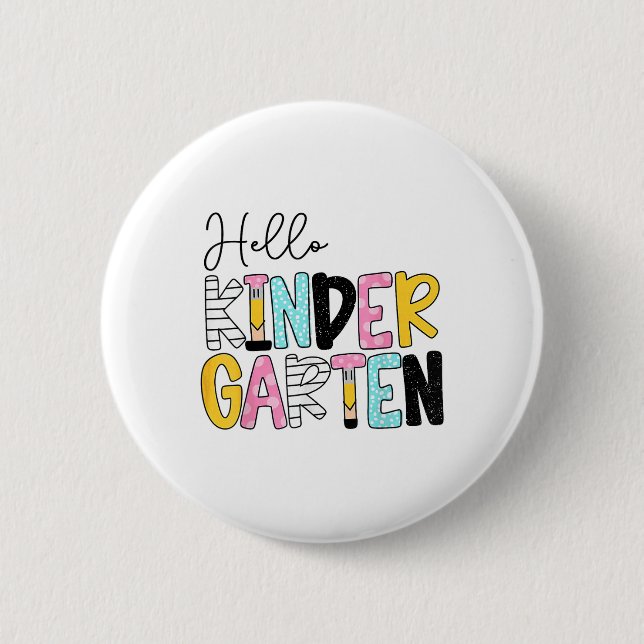 Hello Kindergarten Team Kinder Back To School Teac 6 Cm Round Badge (Front)