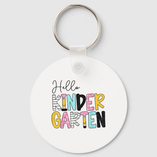 Hello Kindergarten Team Kinder Back To School Teac Key Ring (Front)