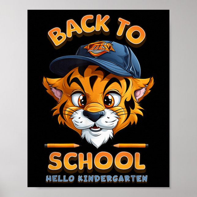 Hello Kindergarten Tiger - Back To School Kids Tee Poster (Front)