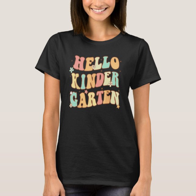 Hello Kindergarten Vibes Groovy Retro 1st Day Of S T-Shirt (Front)