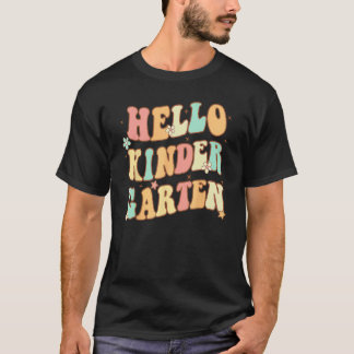 Hello Kindergarten Vibes Groovy Retro 1st Day Of S T-Shirt