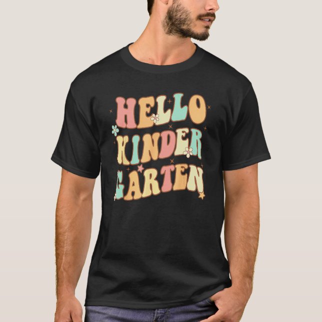 Hello Kindergarten Vibes Groovy Retro 1st Day Of S T-Shirt (Front)