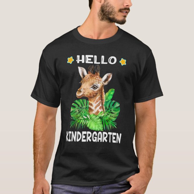 Hello Kindergarten With Baby Giraffe For Boys Girl T-Shirt (Front)