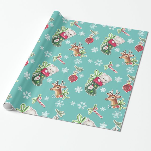 Hello Kitten Christmas Wrapping Paper (Unrolled)