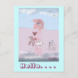 Hello - kleine Süße + Teddy postkarte Postcard