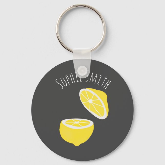 Hello Lemon modern yellow fruit Key Ring (Front)