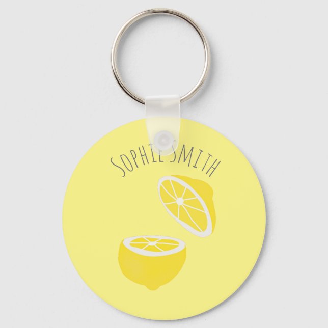 Hello Lemon modern yellow fruit Key Ring (Front)