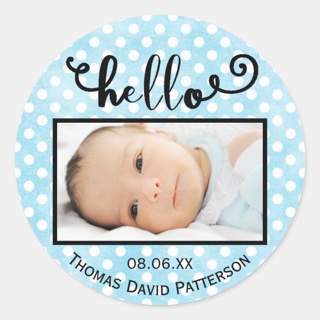 hello light  blue dots/photo - Circle Sticker (Front)