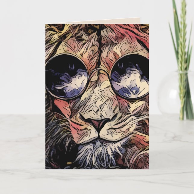 HELLO LION WITH SUNGLASSES BIRTHDAY CARDS (Front)