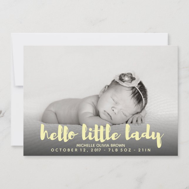 Hello little baby yellow  Photo Birth Announcement (Front)