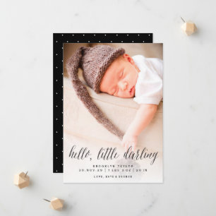Hello Little Darling Modern Minimalist Photo Birth Announcement
