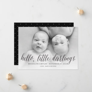 Hello Little Darlings Modern Twins Photo Birth Announcement
