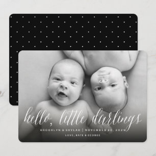 Hello Little Darlings Modern Twins Photo Birth Announcement