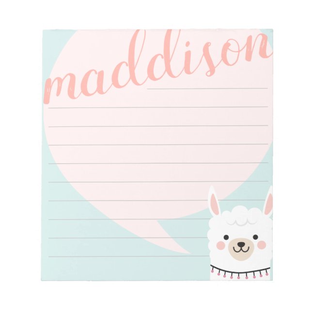 Hello Little Llama Pink Green Personalised Notepad (Front)