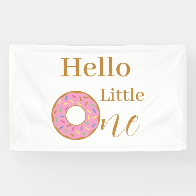 Hello Little One 1st Birthday Pink Doughnut Party Banner (Horizontal)