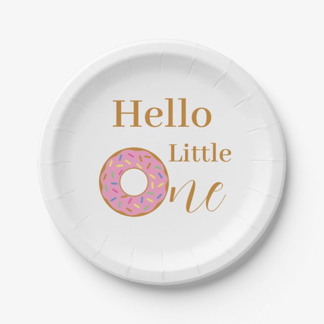 Hello Little One 1st Birthday Pink Doughnut Party Paper Plate (Front)