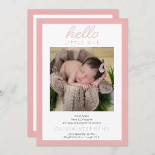 Hello Little One - 2 Photo Baby Girl Pink Birth Announcement
