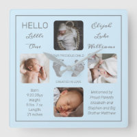 Hello Little One Baby Four Photo Square Wall Clock