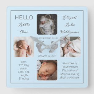 Hello Little One Baby Four Photo Square Wall Clock
