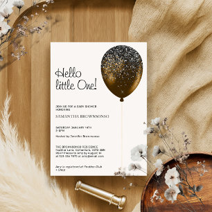 Hello little one balloon glitz glam drips bronze invitation