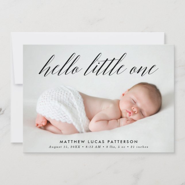 Hello Little One Blue Photo Birth Announcement (Front)