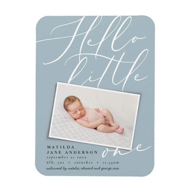 Hello little one chic elegant modern photo magnet (Vertical)