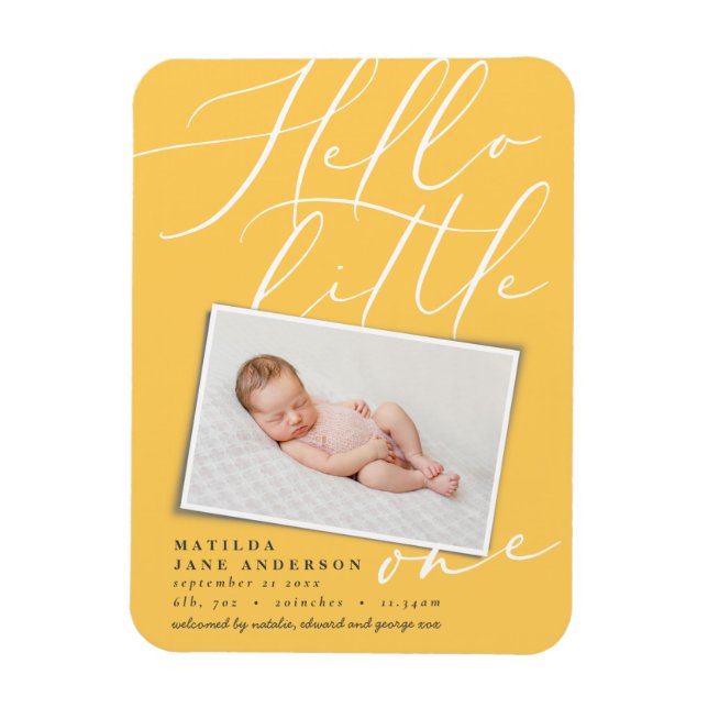 Hello little one chic elegant modern photo magnet (Vertical)