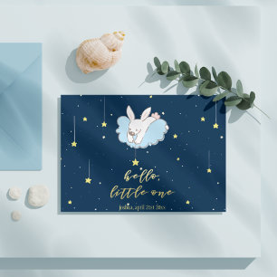 Hello Little One! Cute Bunny on a Cloud - New Baby Postcard