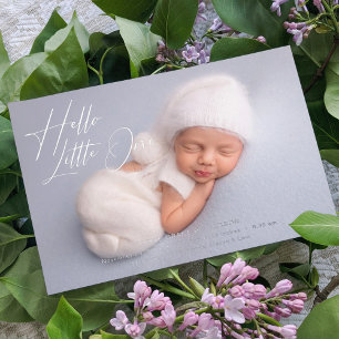 Hello Little One Elegant Script Photo Birth Foil Holiday Card