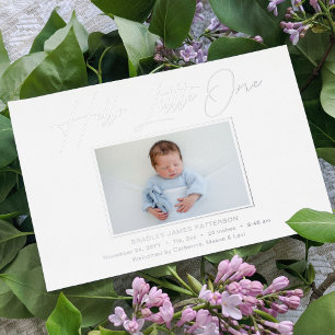 Hello Little One Elegant Script Photo Birth Foil Holiday Card