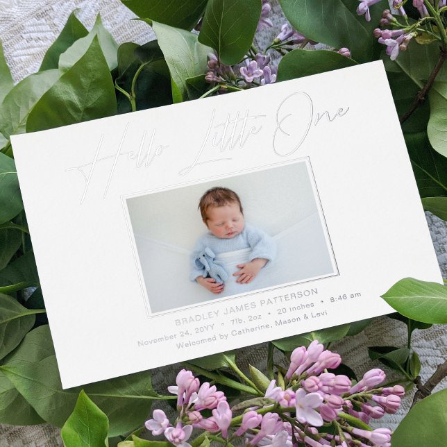 Hello Little One Elegant Script Photo Birth Foil Holiday Card (Creator Uploaded)