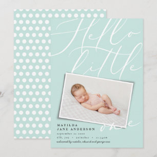Hello little one modern 1 photo aqua cute announcement