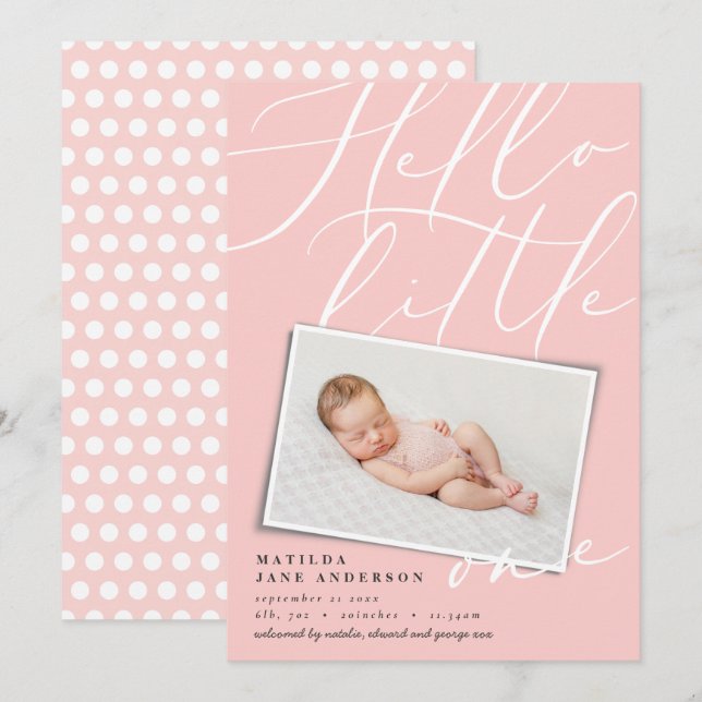 Hello little one modern photo announcement (Front/Back)
