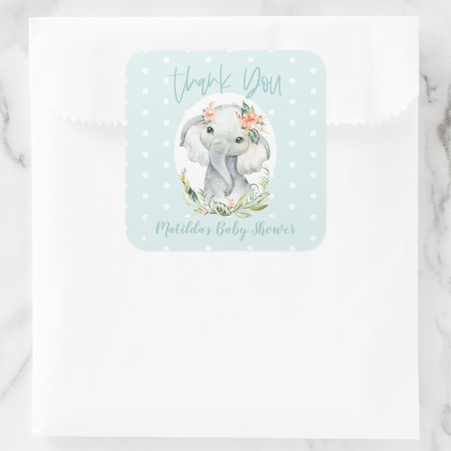 Hello little one thank you elephant baby shower square sticker (Bag)