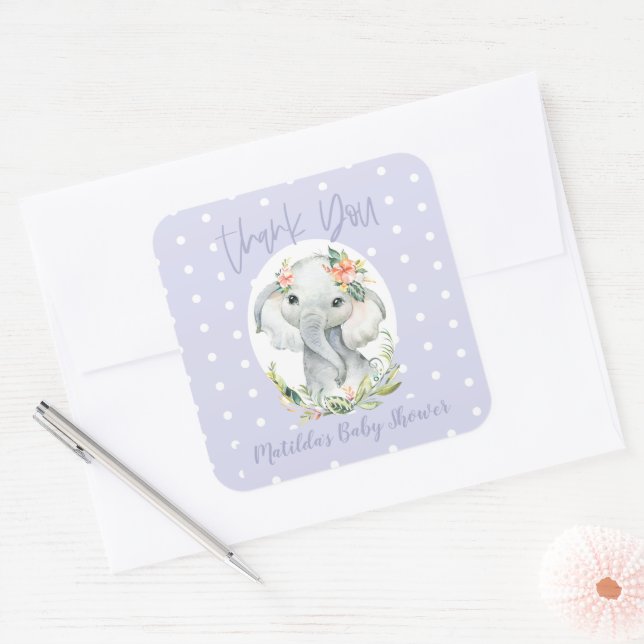 Hello little one thank you elephant baby shower square sticker (Envelope)