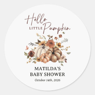 Hello Little Pumpkin Fall Baby Shower Classic Round Sticker