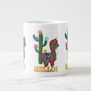Hello Llama! Cute Face Brown Llama Large Coffee Mug
